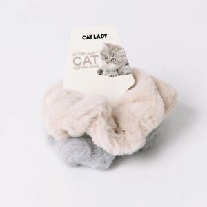 CatLady 2 Kitten-Soft Cat Scrunchies - Pink/Cream and Grey NEW NEVER WORN